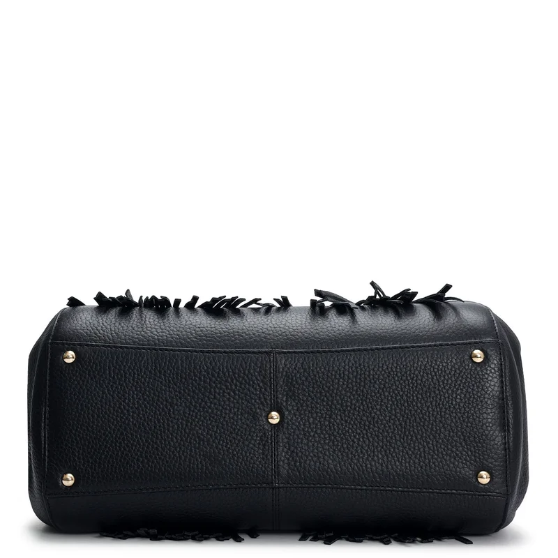 Da Milano Black Medium Wax Leather Satchel - Black for Women | Best Price UAE